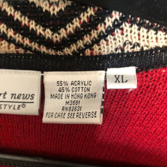 Newport News size XL Maxi sweater coat black tan chevron print heavy weight - Picture 7 of 16